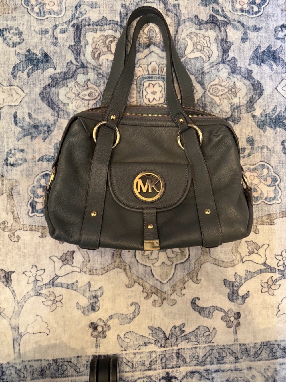 Michael Kors Dark Olive Pebbled Leather Satchel with Gold Hardware